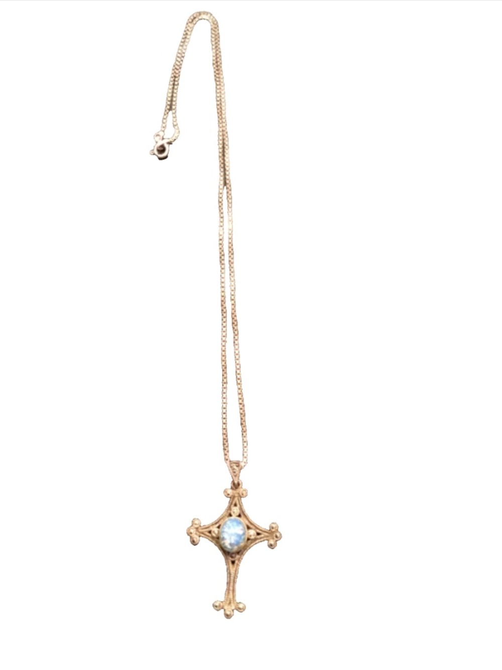 Vtg 925 Silver Necklace Austrian opal cross pendant marcarsite
